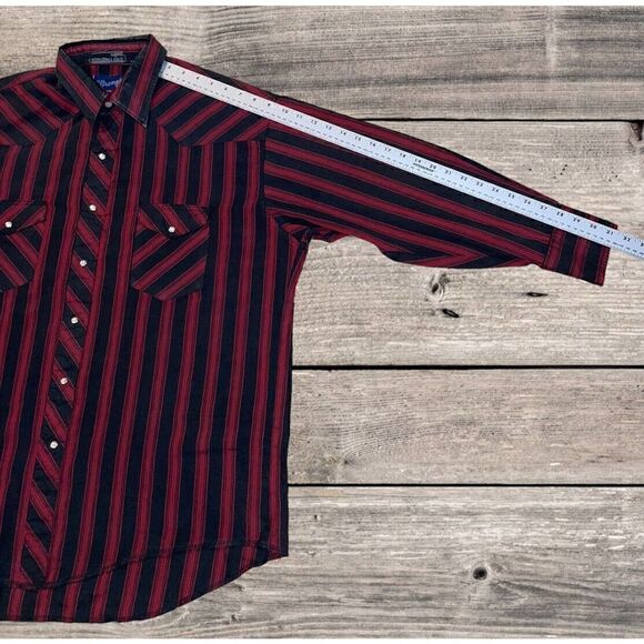 Wrangler Pearl Snap Shirt Men’s Size 17 1/2 - 34 Red Black Striped Western L/S - Picture 5 of 7